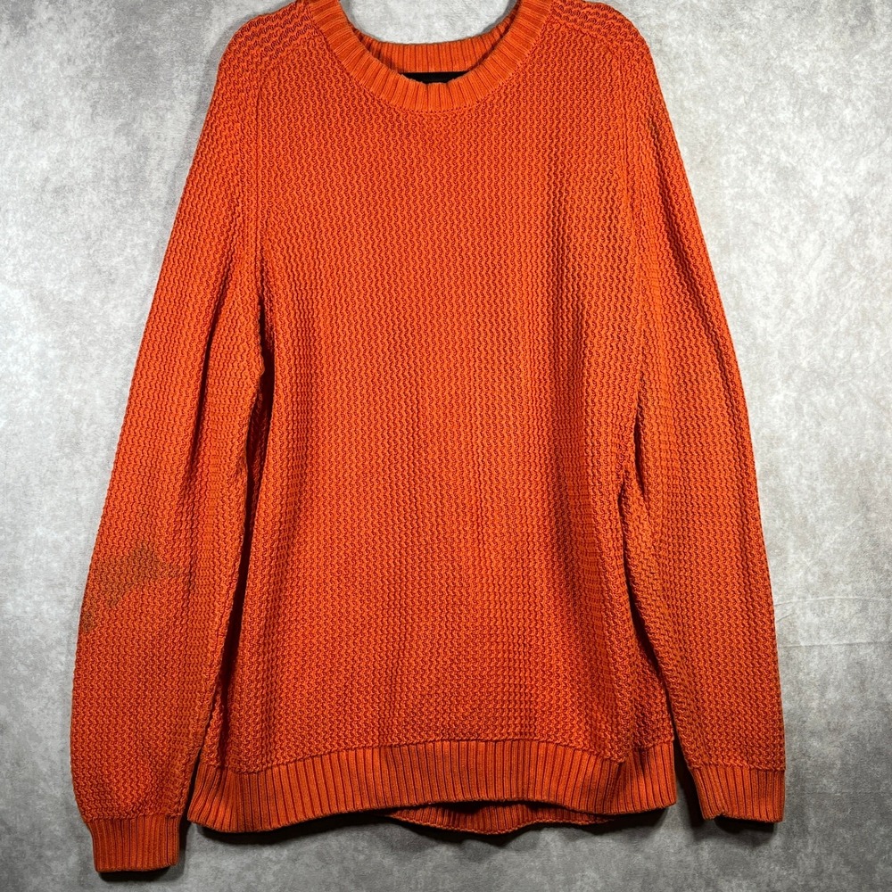 Duluth Trading Co. Sweater Men XL Burnt Orange Waffle Knit Crew Neck Heavyweight
